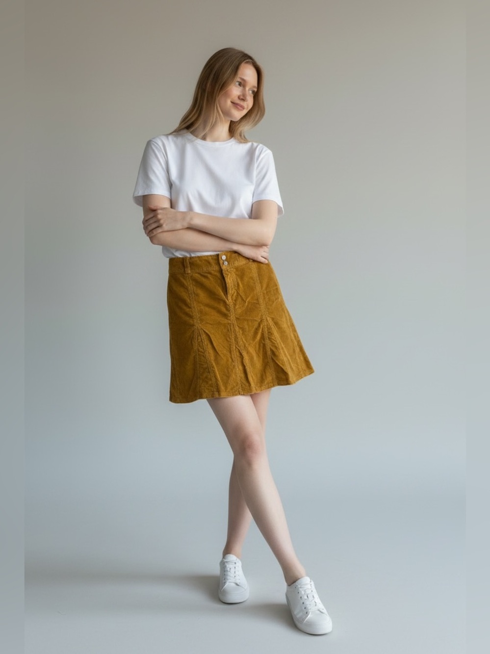 Athleta Corduroy Flared Skirt in Mustard Gold Size 10